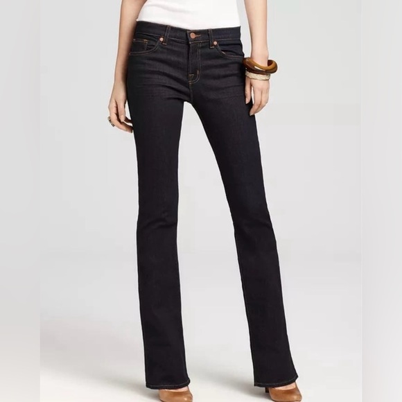 J Brand Denim - Low Rise Boot Cut: J BRAND dark wash slim boot leg. Color: Starless. On Point